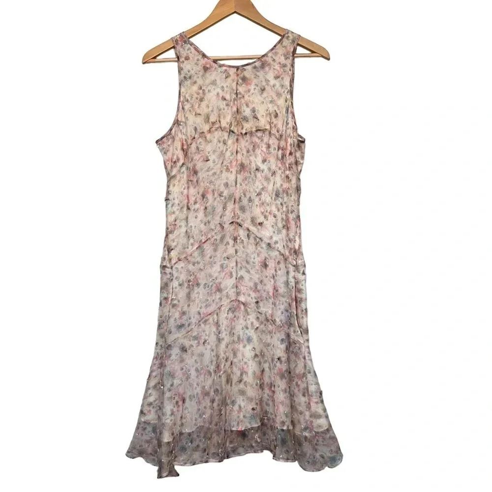 Theyskens' Theory Dora Iviar Dress 100% silk Size 10 Pastel Embellished A-Line - Picture 3 of 6